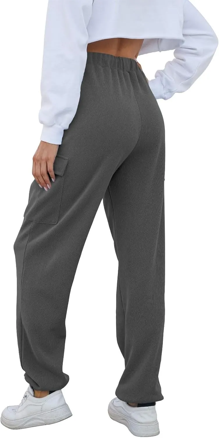 Womens Baggy Sweatpants Casual Cinch Bottom Fleece Joggers with Pockets Comfy Drawstring High Waisted Lounge Pants