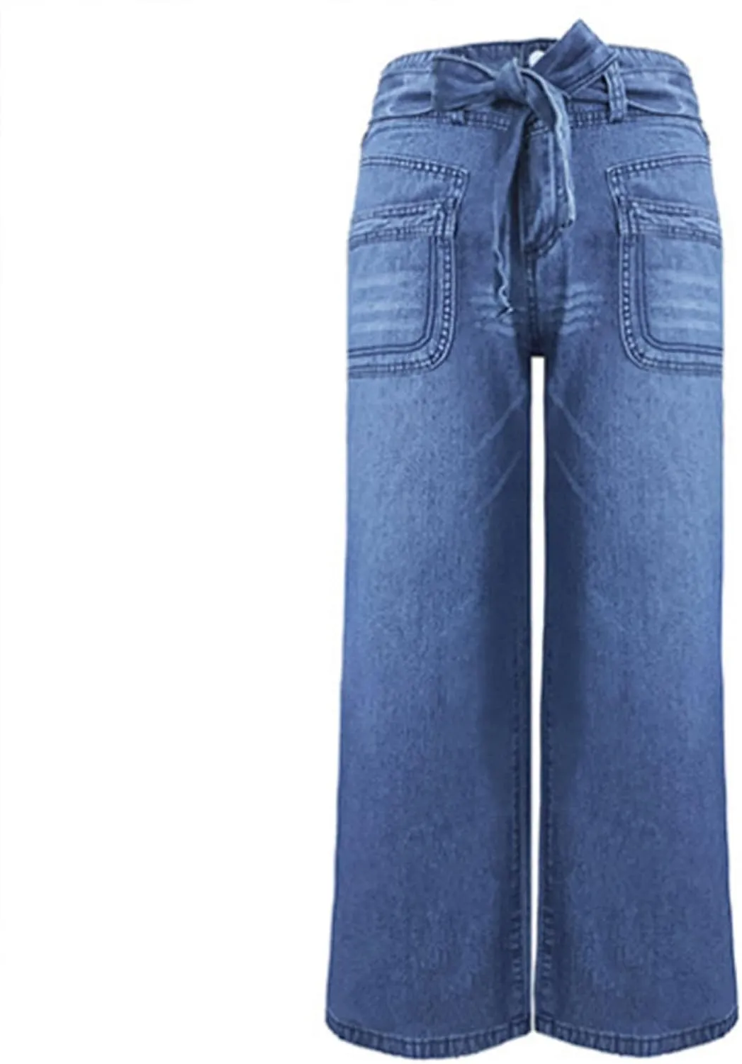 Women's Bell Bottom Jeans Stretch High Waisted Tie Strap Wide Leg Flare Denim Stylish Loose Fit Boyfriend Jeans