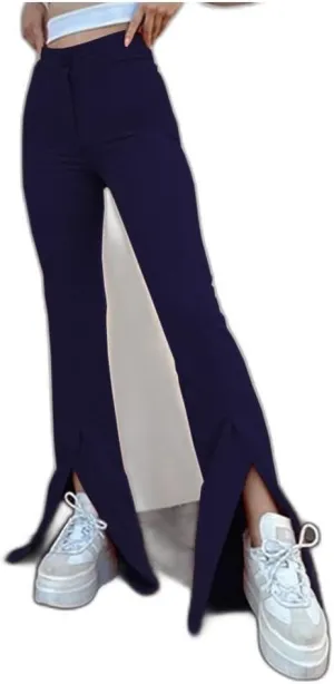 Womens Bell Bottoms Pants, Kick Pleat Temperament Split Personality Trousers, Fashion Solid Color Girls Flare Leggings
