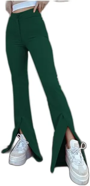 Womens Bell Bottoms Pants, Kick Pleat Temperament Split Personality Trousers, Fashion Solid Color Girls Flare Leggings
