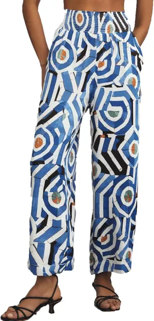 Women’s Boho Floral Elastic High Waisted Slip Palazzo Pants Straight Wide Leg Loose Lounge Trousers with Pocket