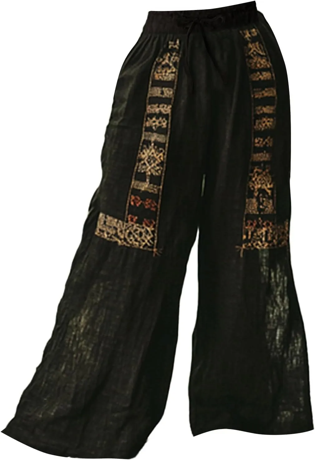 Women's Boho Wide Leg Palazzo Pants Womens Cotton Linen Vintage Art Printed Casual Loose Pant Comfy Workout Trousers