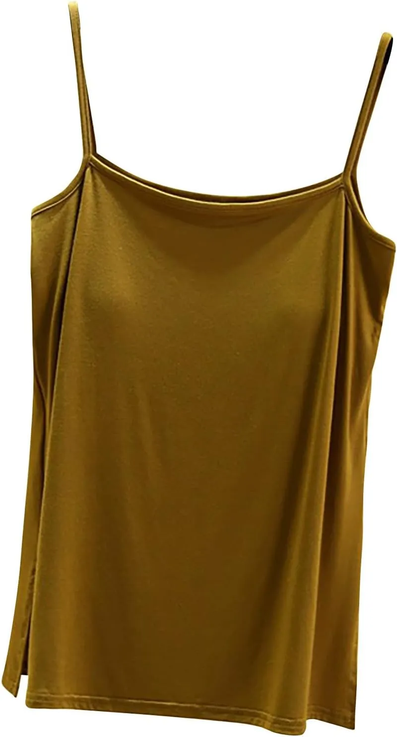 Womens Built-in Bra Padded Camisole Yoga Tanks Tops Wireless Support Short Cami Shirts Loose Fit Casual Blouse
