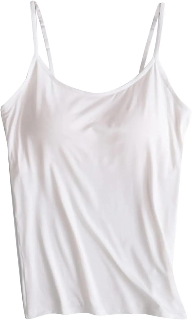 Women's Cami with Built in Bra, Stretch Modal Camisole, Adjustable Straps Camisole, Summer Casual Yoga Tank Tops