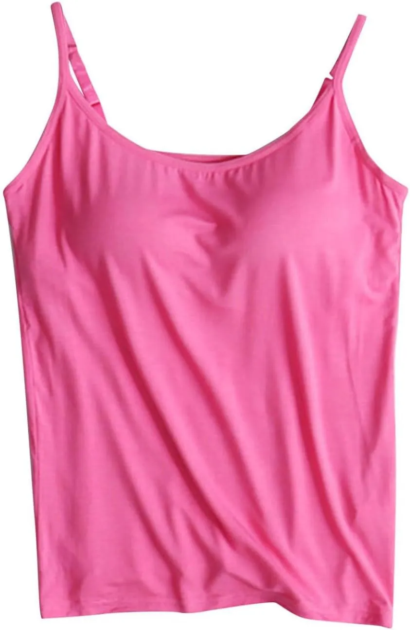 Women's Cami with Built in Bra, Stretch Modal Camisole, Adjustable Straps Camisole, Summer Casual Yoga Tank Tops
