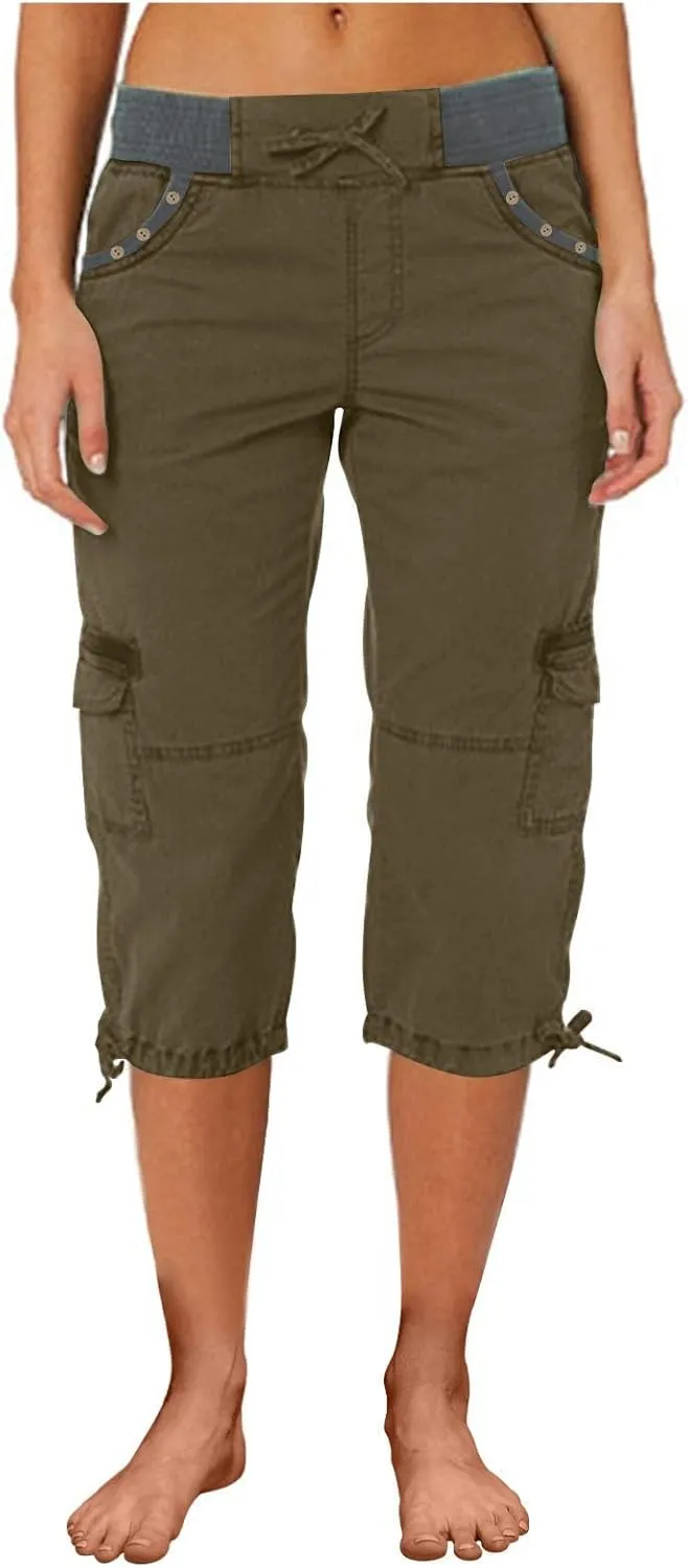 Women's Cargo Capris Pants with 6 Pockets Lightweight Quick Dry Travel Hiking Summer Pants Casual Cargo Capris