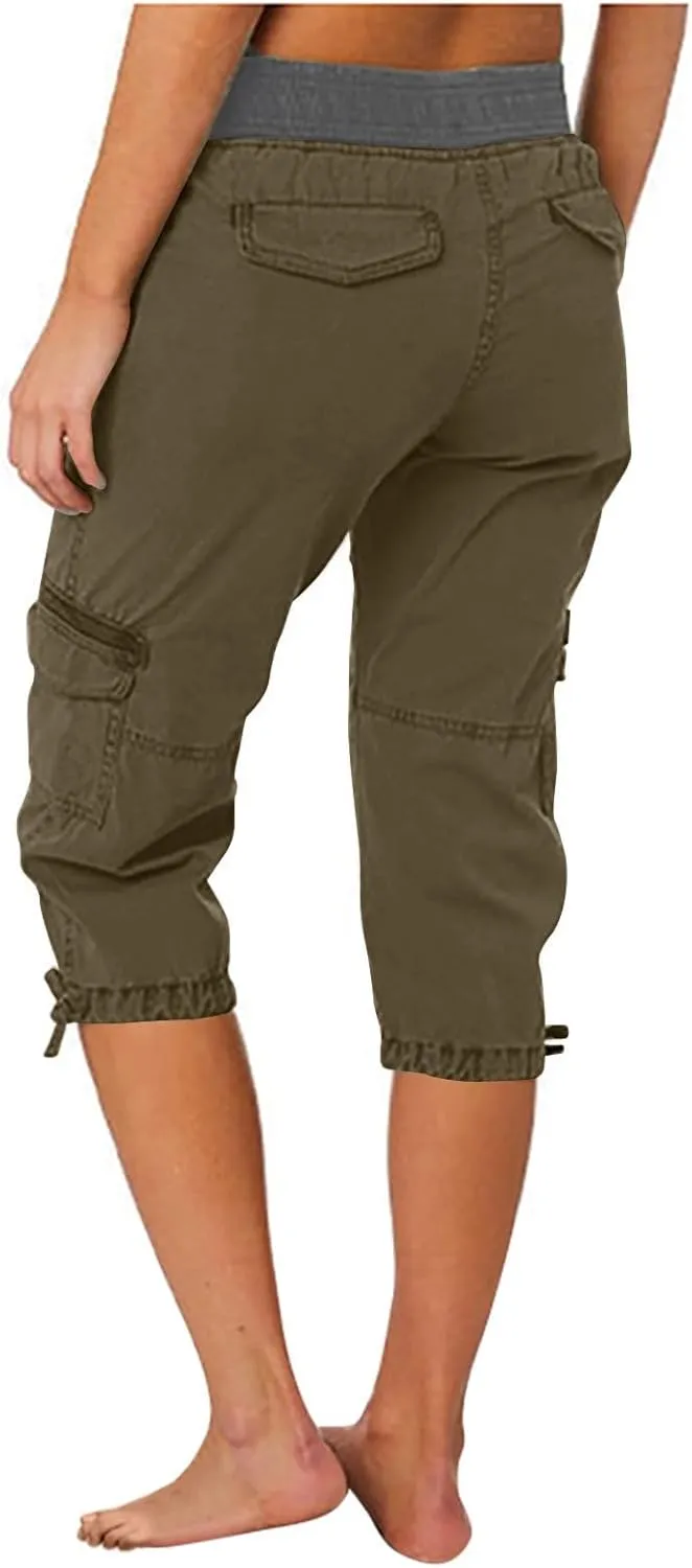 Women's Cargo Capris Pants with 6 Pockets Lightweight Quick Dry Travel Hiking Summer Pants Casual Cargo Capris