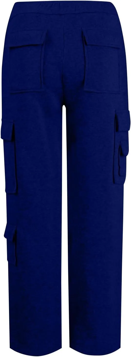 Womens Cargo Sweatpants Casual Fleece Lounge Pants with Pockets Comfy Elastic High Waisted Wide Leg Pants