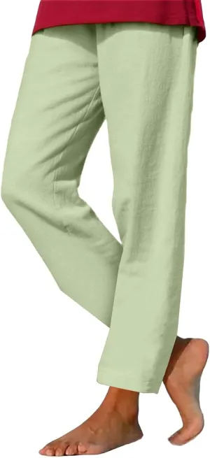 Womens Cotton Linen Straight Leg Pants Elastic Drawstring Casual Trousers with Pockets Summer Beach Loose Lounge Pant