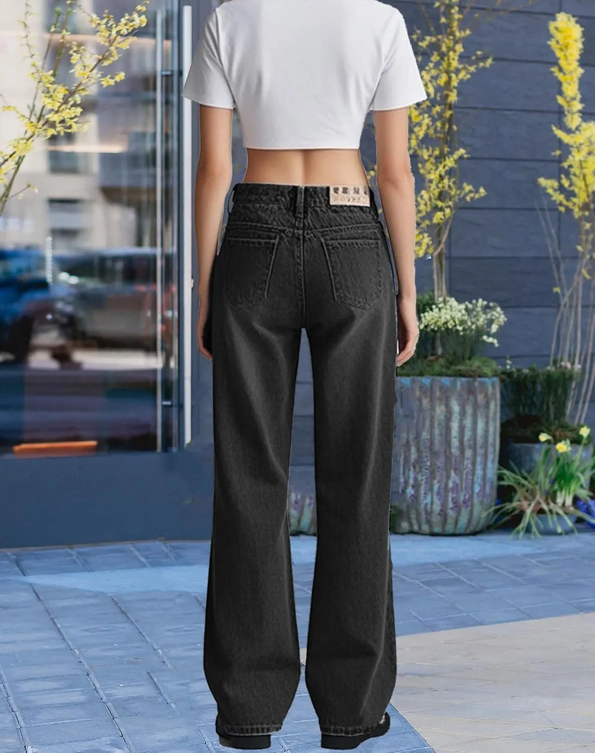 Women's Drawstring Wide Leg Jeans High Elastic Waisted Stretch Frayed Loose Fit Trouser Jeans Denim Pants