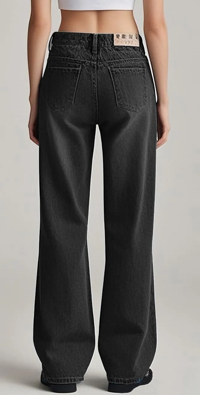 Women's Drawstring Wide Leg Jeans High Elastic Waisted Stretch Frayed Loose Fit Trouser Jeans Denim Pants