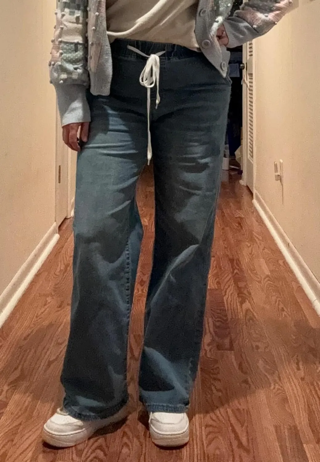 Women's Drawstring Wide Leg Jeans High Elastic Waisted Stretch Frayed Loose Fit Trouser Jeans Denim Pants