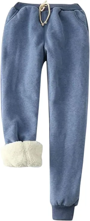 Womens Fleece Joggers Sherpa Lined Sweatpants Drawstring Waist Pants Casual Loungewear Loose Pants with Pockets
