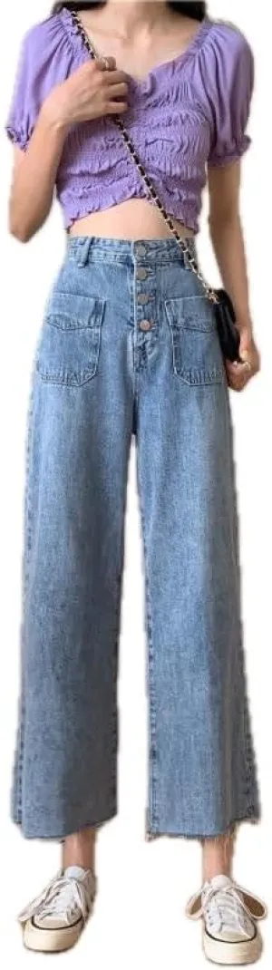 Womens High Waist Jeans Straight Leg Denim Pants Loose Fit Jean Trousers for Women High Waisted Straight Leg Jeans