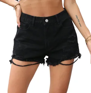 Women's High Waisted Denim Shorts Ripped Distressed Casual Raw Hem Jeans Shorts with Frayed Edge