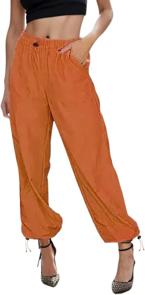 Women's High Waisted Pants Casual Drawstring Workout Baggy Quick Dry Straight Wide Leg Trousers Pockets Streetwear