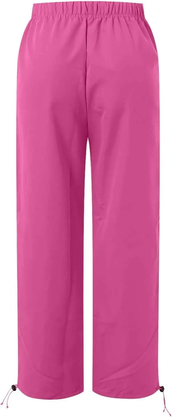 Women's High Waisted Pants Casual Drawstring Workout Baggy Quick Dry Straight Wide Leg Trousers Pockets Streetwear