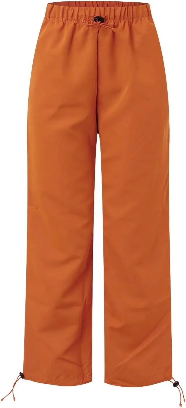 Women's High Waisted Pants Casual Drawstring Workout Baggy Quick Dry Straight Wide Leg Trousers Pockets Streetwear