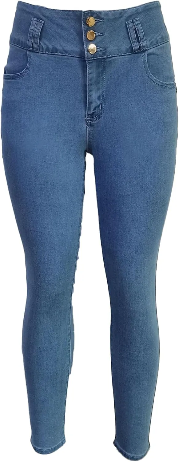 Women's High Waisted Skinny Stretch Butt Lifting Jeans Sexy Button High Rise