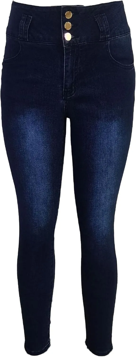 Women's High Waisted Skinny Stretch Butt Lifting Jeans Sexy Button High Rise