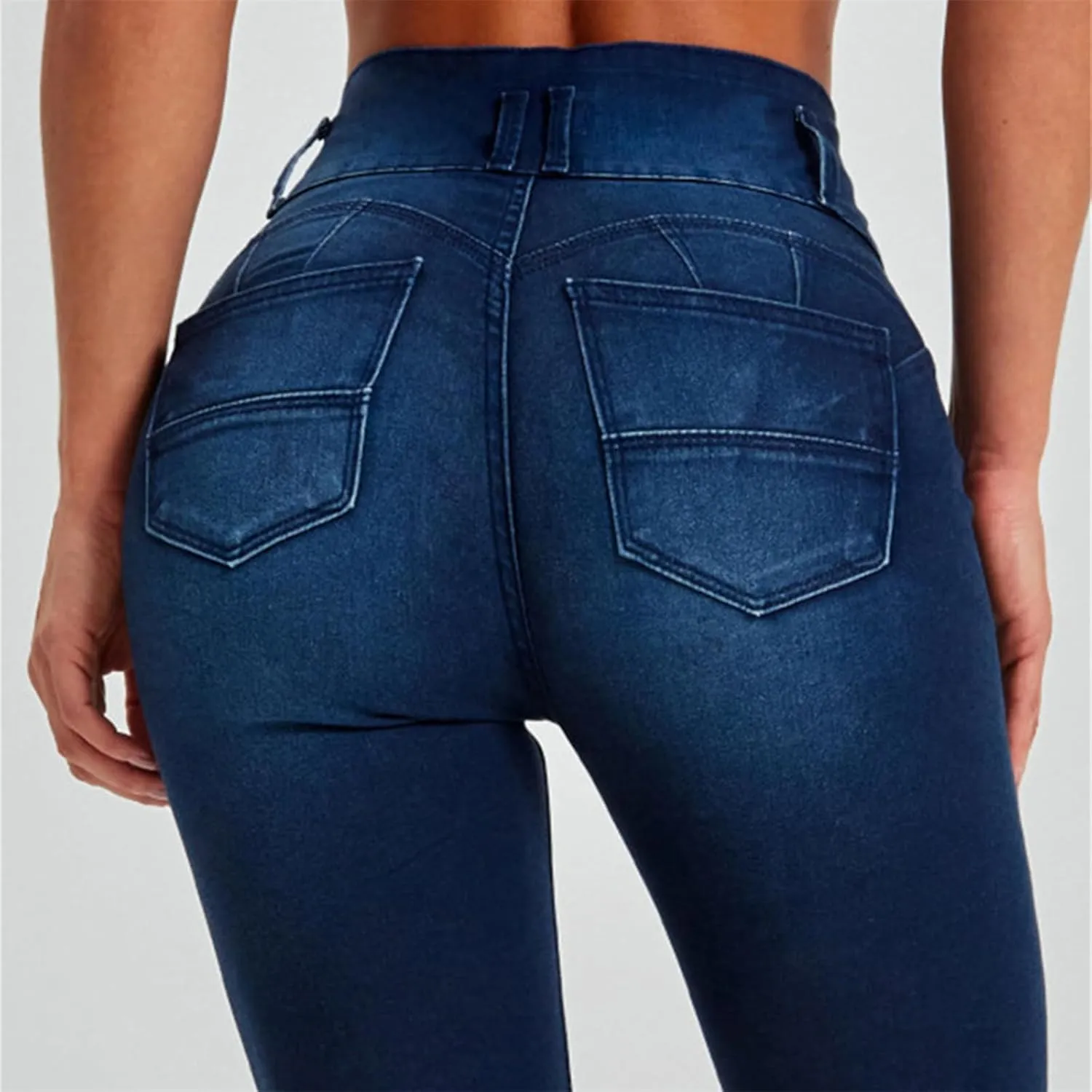Women's High Waisted Skinny Stretch Butt Lifting Jeans Sexy Button High Rise