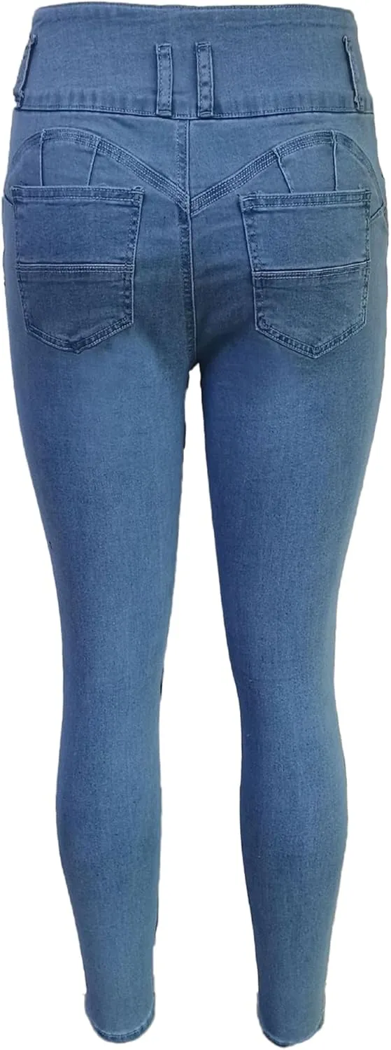 Women's High Waisted Skinny Stretch Butt Lifting Jeans Sexy Button High Rise
