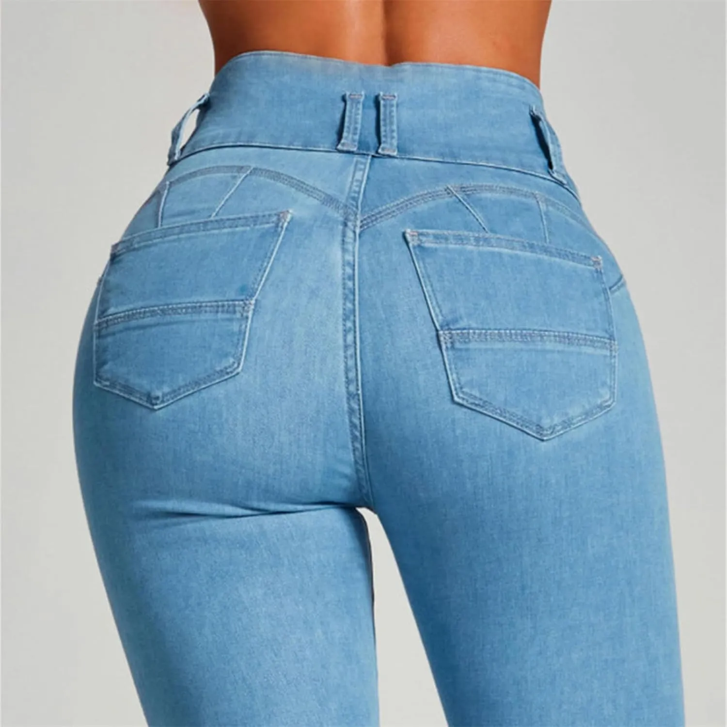 Women's High Waisted Skinny Stretch Butt Lifting Jeans Sexy Button High Rise