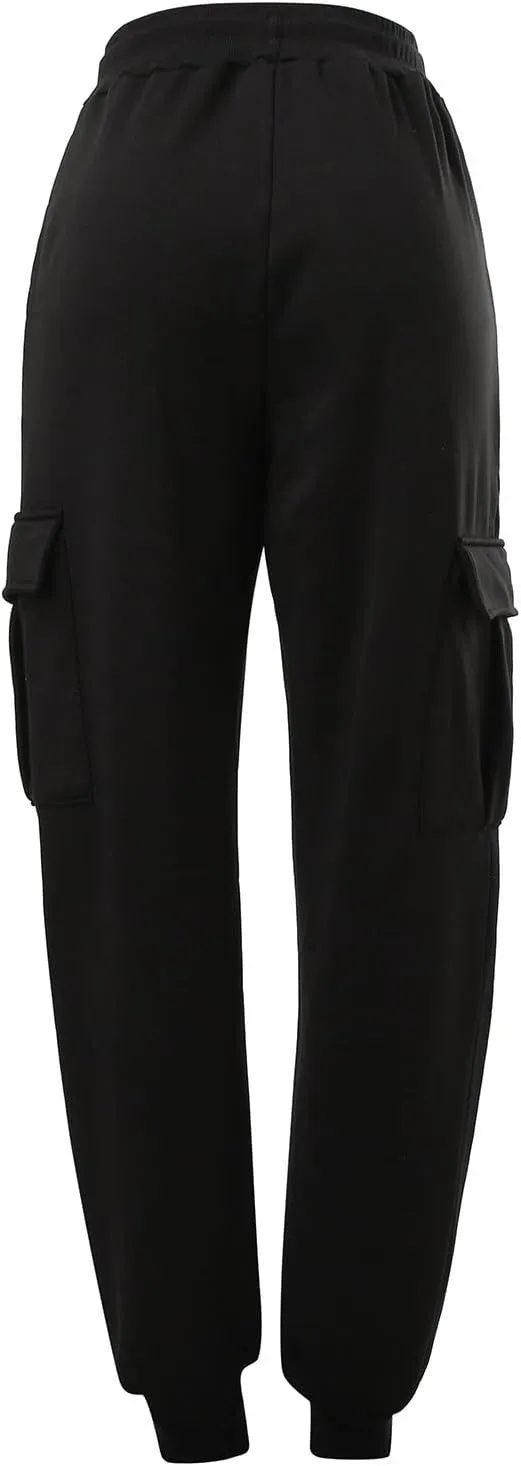 Women's High Waisted Sweatpants Baggy Fleece Lined Lounge Cargo Pants Comfy Wide Leg Drawstring Joggers Trousers Pockets