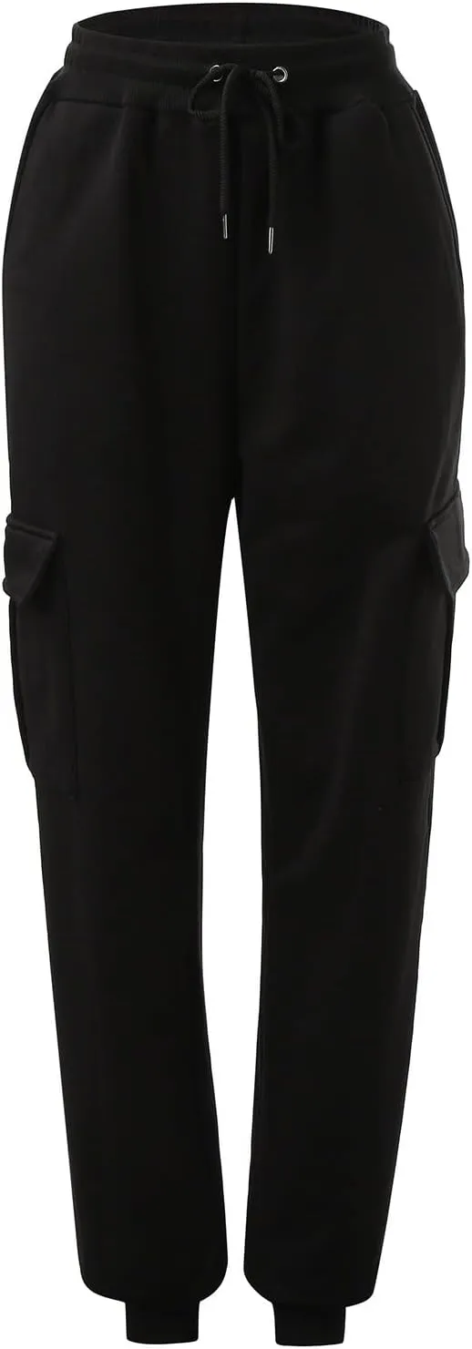 Women's High Waisted Sweatpants Baggy Fleece Lined Lounge Cargo Pants Comfy Wide Leg Drawstring Joggers Trousers Pockets