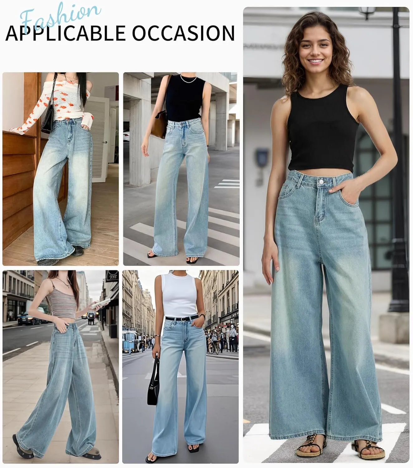 Women’s High Waisted Wide Leg Jeans for Women Baggy Loose Fit Straight Leg Denim Pants Boyfriend Jeans for Women
