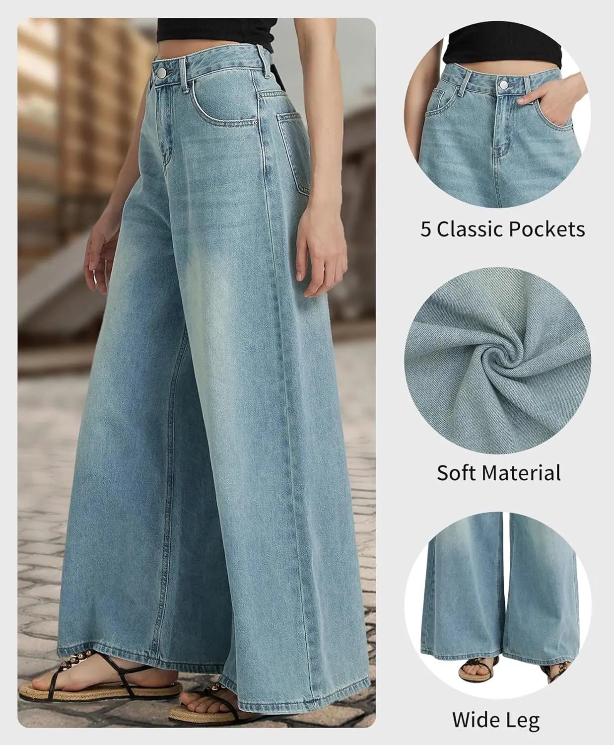 Women’s High Waisted Wide Leg Jeans for Women Baggy Loose Fit Straight Leg Denim Pants Boyfriend Jeans for Women
