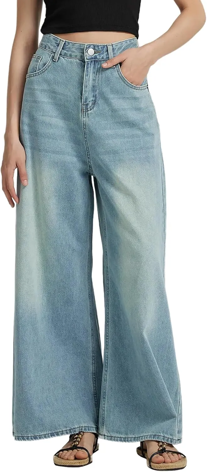Women’s High Waisted Wide Leg Jeans for Women Baggy Loose Fit Straight Leg Denim Pants Boyfriend Jeans for Women
