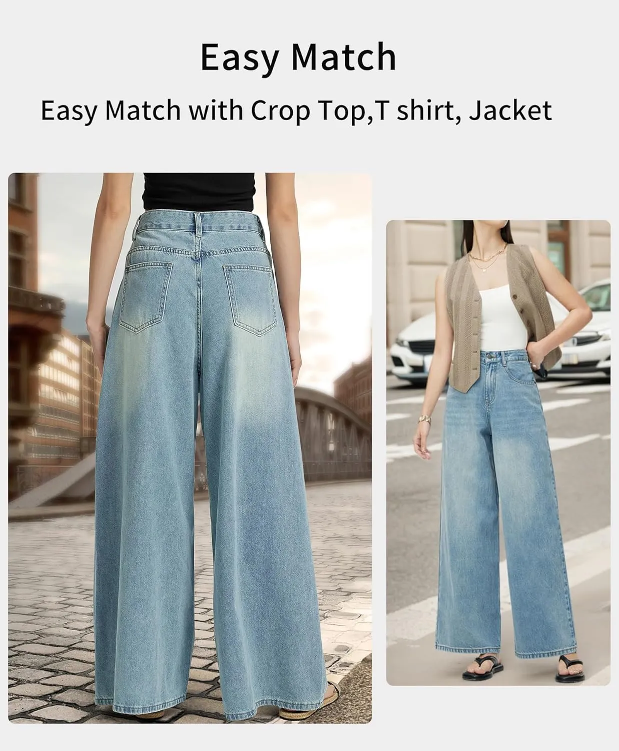 Women’s High Waisted Wide Leg Jeans for Women Baggy Loose Fit Straight Leg Denim Pants Boyfriend Jeans for Women