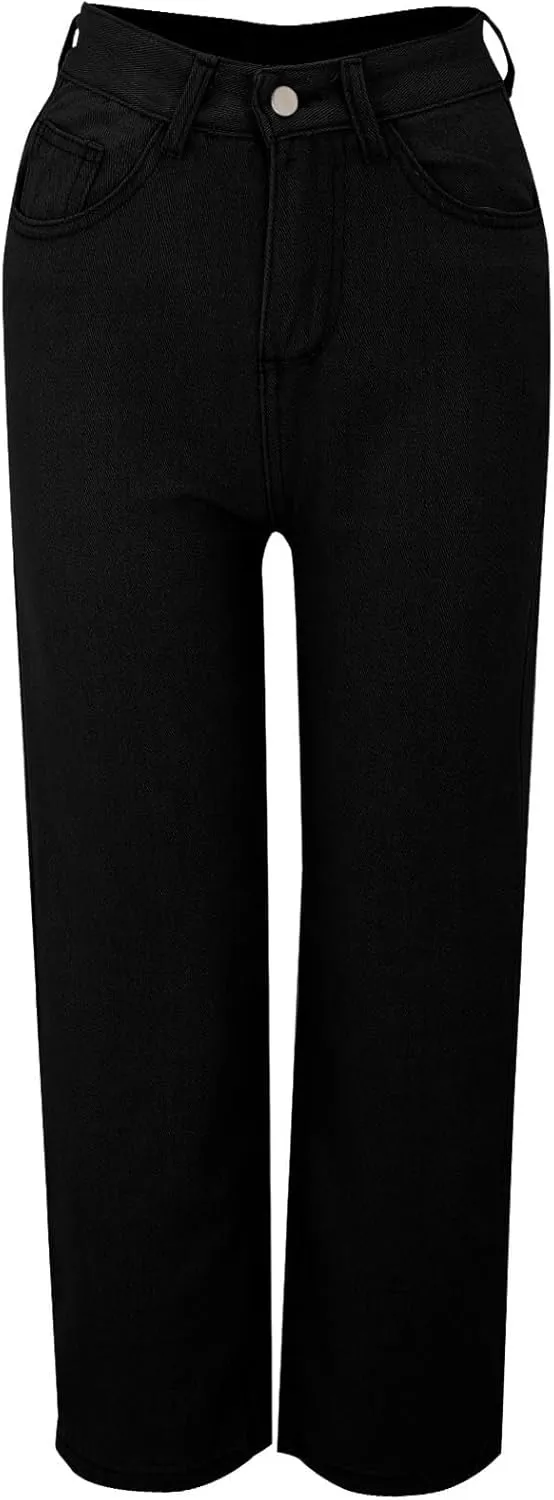 Womens Jeans Baggy Stretchy High Waisted Denim Wide Leg Trouser Pants Pull On Sweatpants Loose Jean