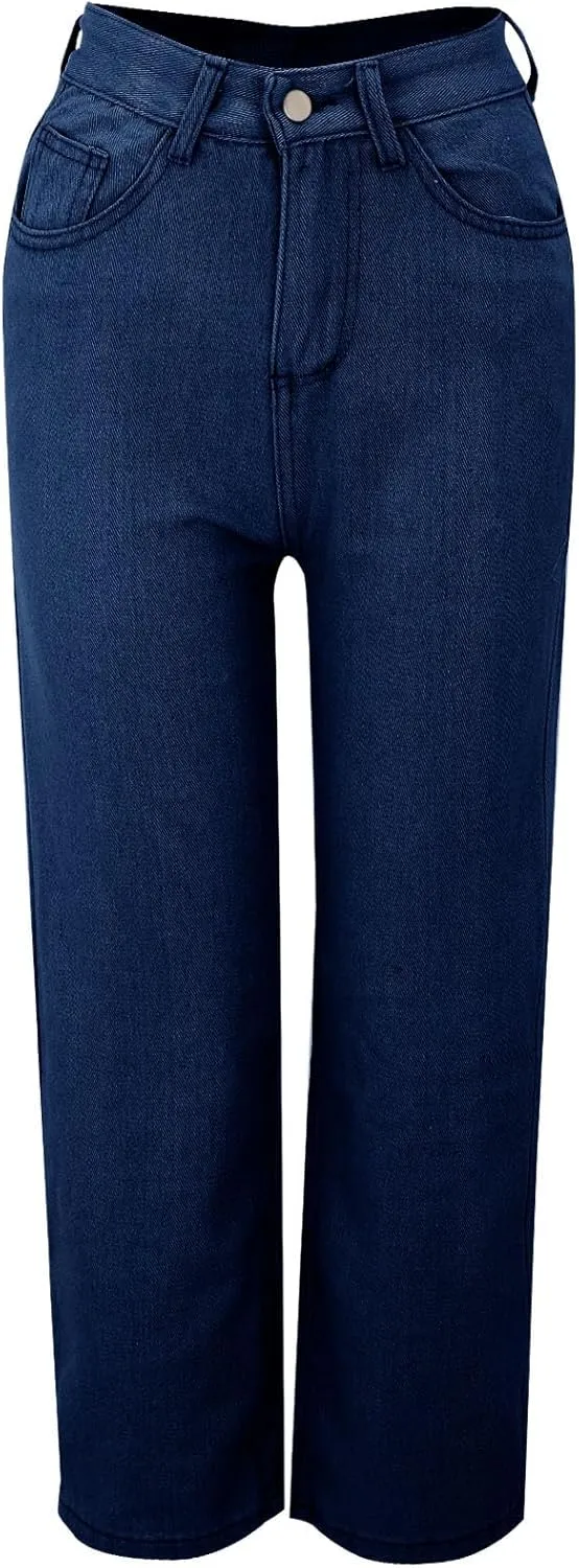 Womens Jeans Baggy Stretchy High Waisted Denim Wide Leg Trouser Pants Pull On Sweatpants Loose Jean
