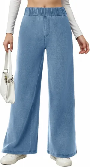 Womens Jeans Fashion Straight Baggy Denim Pants Lounge Summer Wide Leg High Waist Comfy Jeans with Pockets