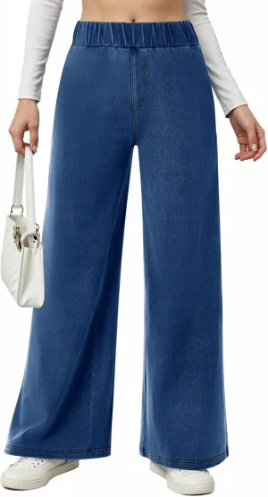 Womens Jeans Fashion Straight Baggy Denim Pants Lounge Summer Wide Leg High Waist Comfy Jeans with Pockets