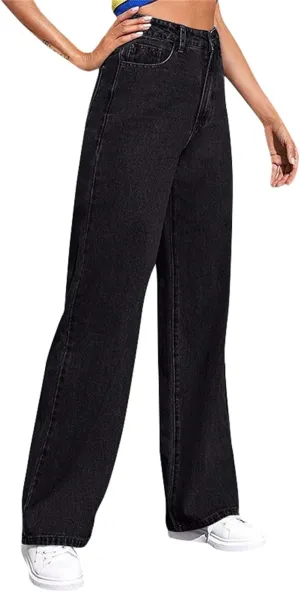 Womens Jeans High Waist Elastic Baggy Wide Leg Pants Vintage Loose Fit Pants with Pockets