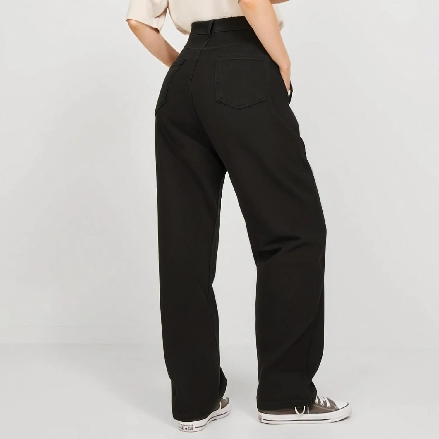 Womens Jeans High Waist Elastic Baggy Wide Leg Pants Vintage Loose Fit Pants with Pockets