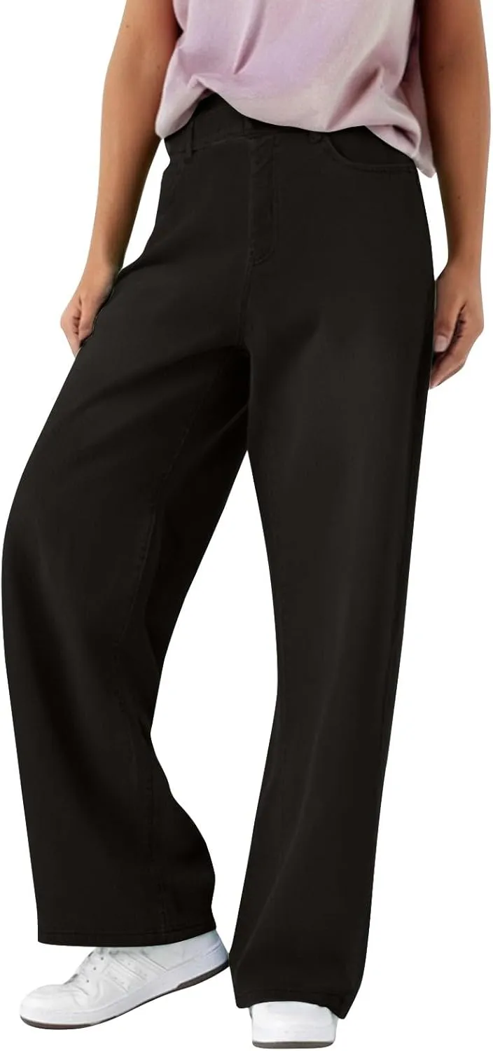 Womens Jeans High Waist Elastic Baggy Wide Leg Pants Vintage Loose Fit Pants with Pockets