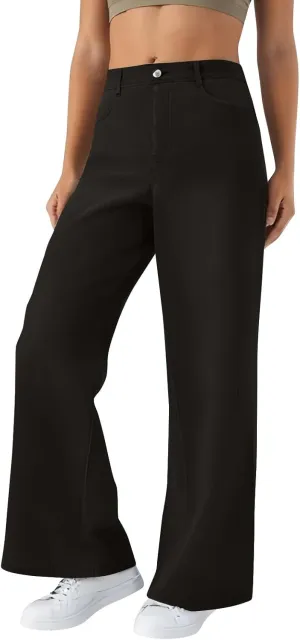 Womens Jeans High Waist Elastic Baggy Wide Leg Pants Vintage Loose Fit Pants with Pockets