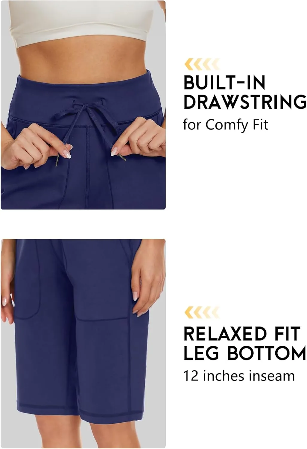 Women's Long Shorts 12" Knee Length Running Athletic High Waist Deep Pockets Quick Dry Loose Fit