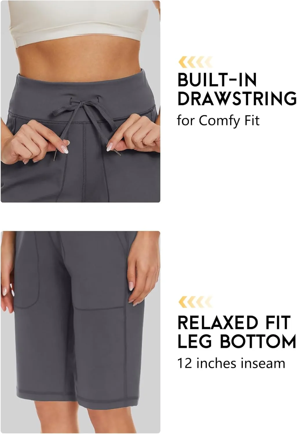 Women's Long Shorts 12" Knee Length Running Athletic High Waist Deep Pockets Quick Dry Loose Fit