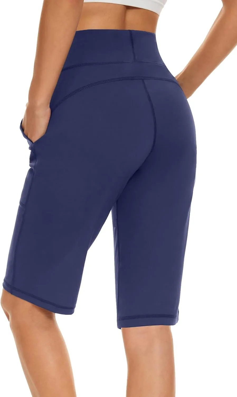 Women's Long Shorts 12" Knee Length Running Athletic High Waist Deep Pockets Quick Dry Loose Fit