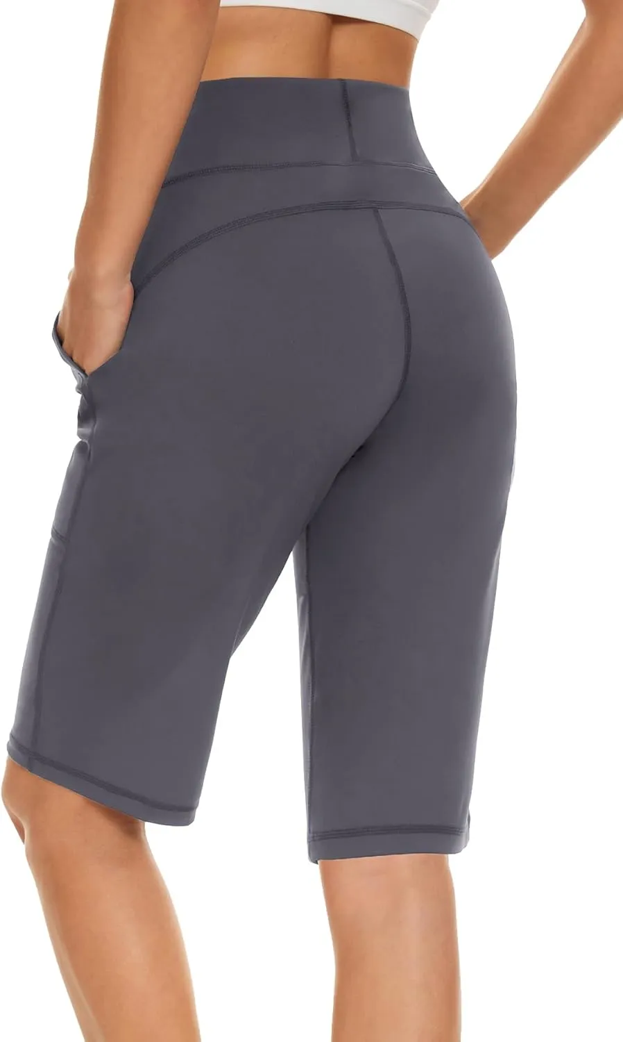 Women's Long Shorts 12" Knee Length Running Athletic High Waist Deep Pockets Quick Dry Loose Fit