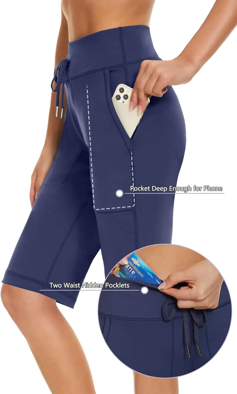 Women's Long Shorts 12" Knee Length Running Athletic High Waist Deep Pockets Quick Dry Loose Fit