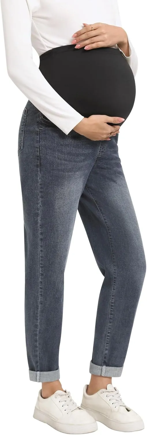 Women's Maternity Boyfriend Jeans Over Belly Stretch Denim Pregnancy Trendy Pants