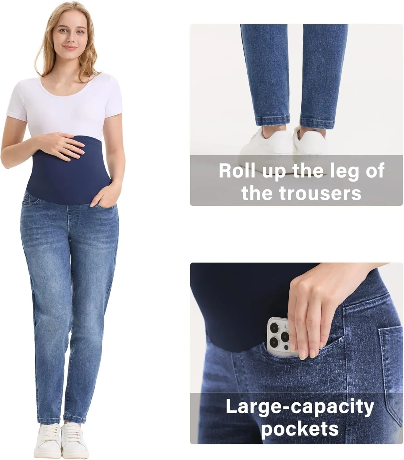 Women's Maternity Boyfriend Jeans Over Belly Stretch Denim Pregnancy Trendy Pants