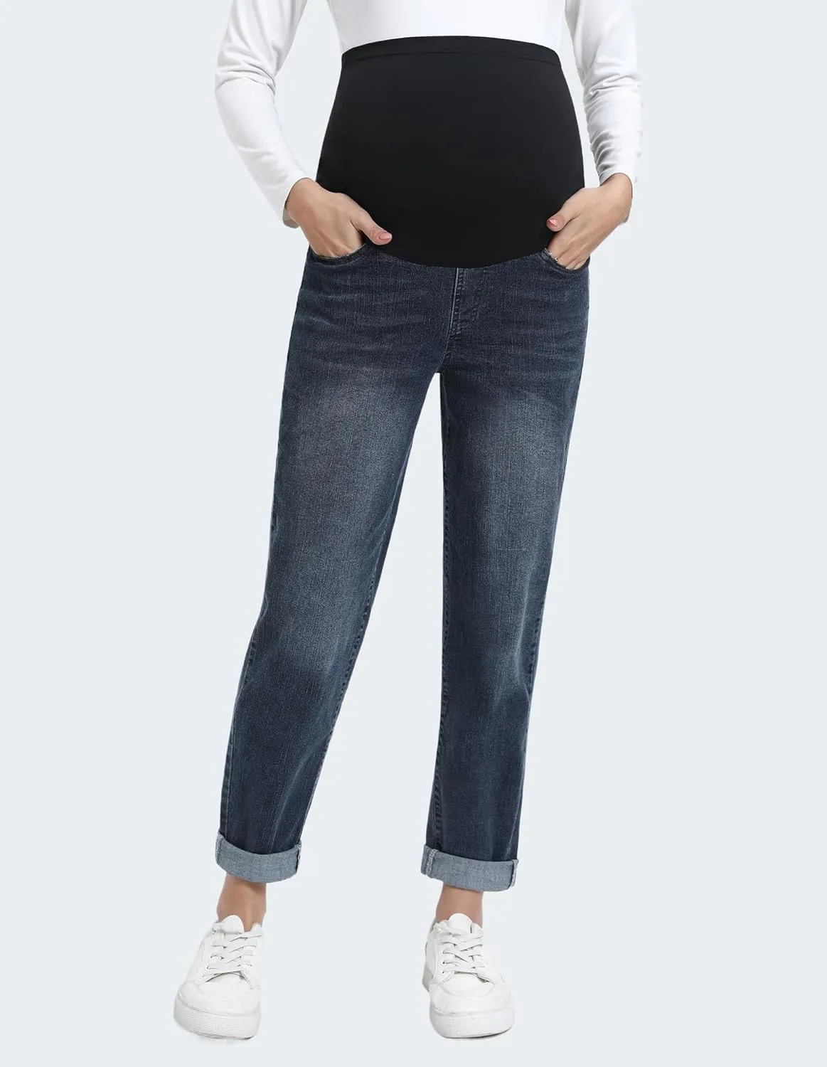 Women's Maternity Boyfriend Jeans Over Belly Stretch Denim Pregnancy Trendy Pants