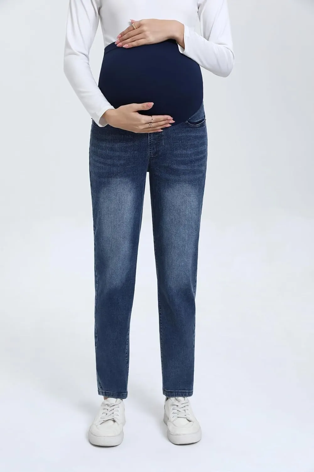 Women's Maternity Boyfriend Jeans Over Belly Stretch Denim Pregnancy Trendy Pants